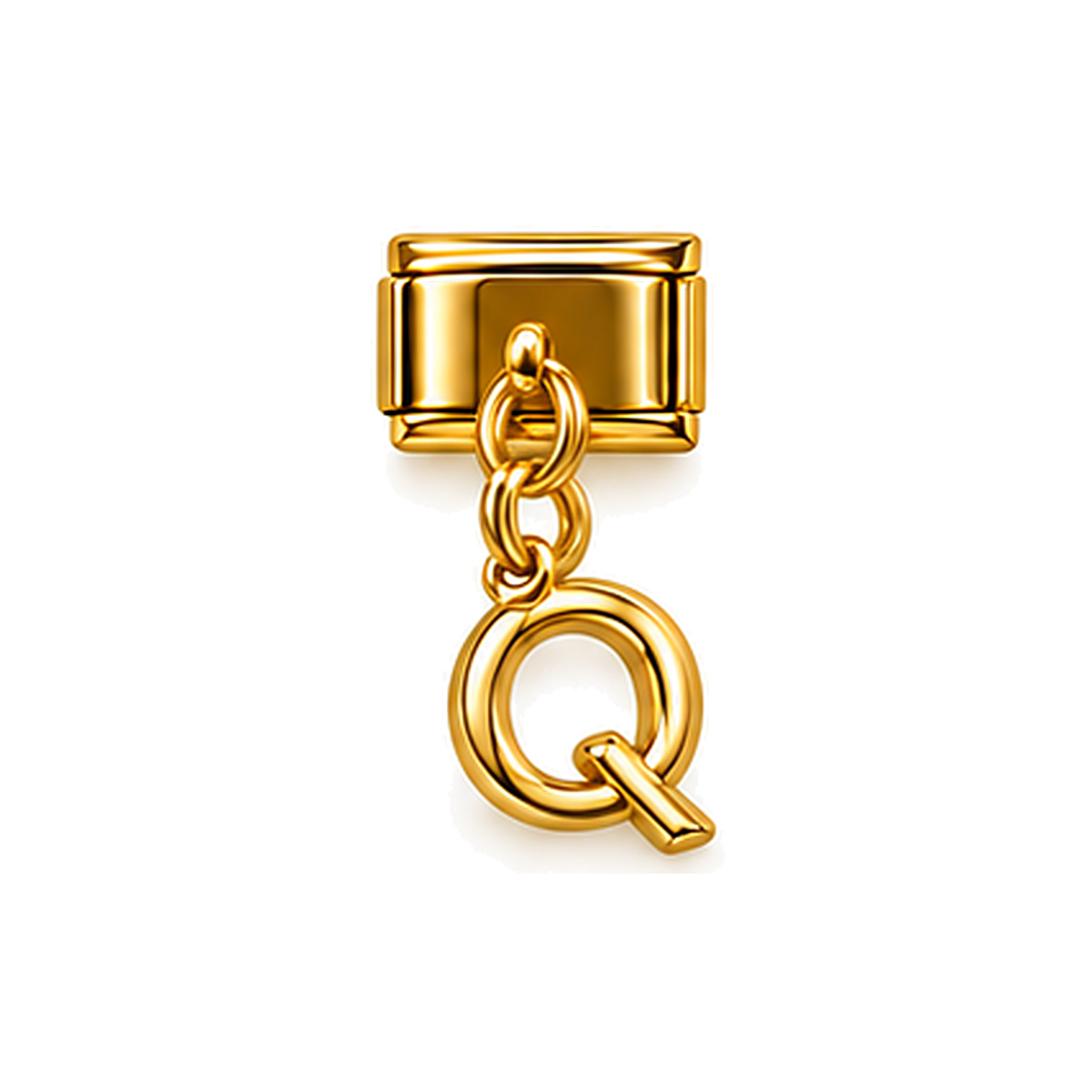 Gold letter Q dangle charm on white background