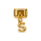 Gold letter S dangle charm on white background