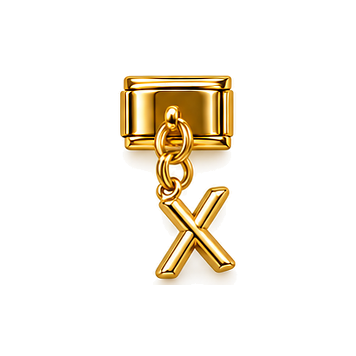 Gold letter X dangle charm on white background