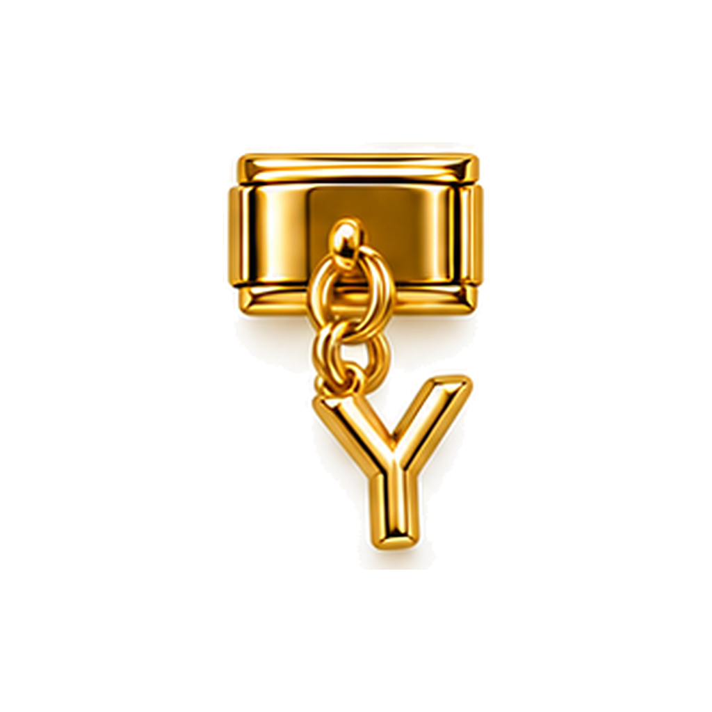 Gold letter Y dangle charm on white background