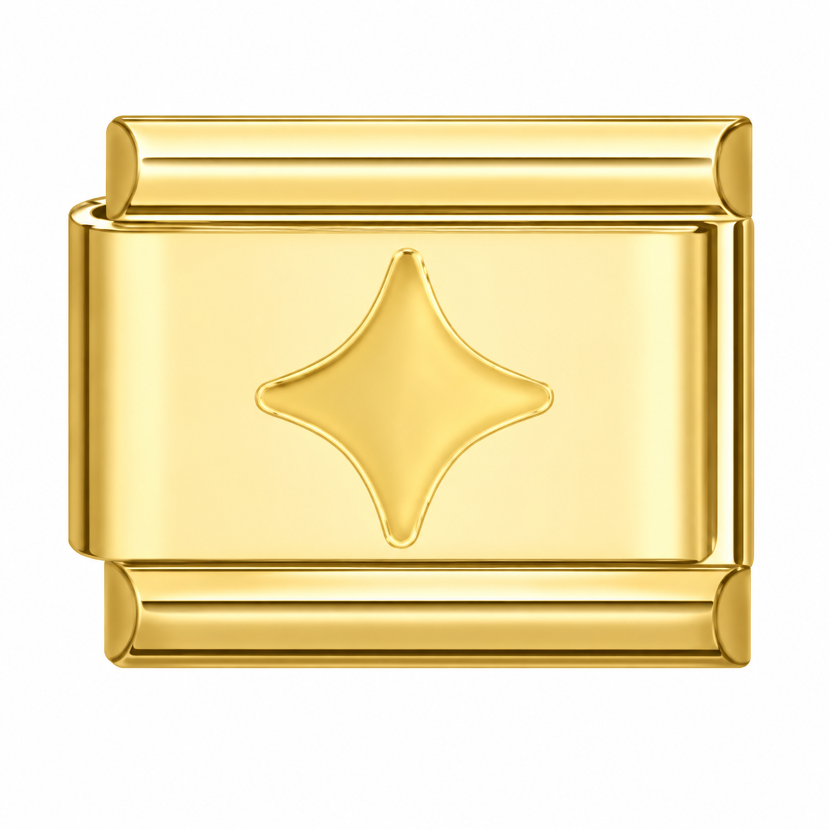 A four-point sparkle on a gold-tone Italian charm link. White background.