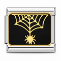 Hanging Spider charm in silver tone on a white background