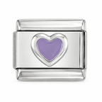 Soft lavender purple heart charm with a rounded silver bezel