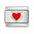 Red heart charm with a rounded silver bezel