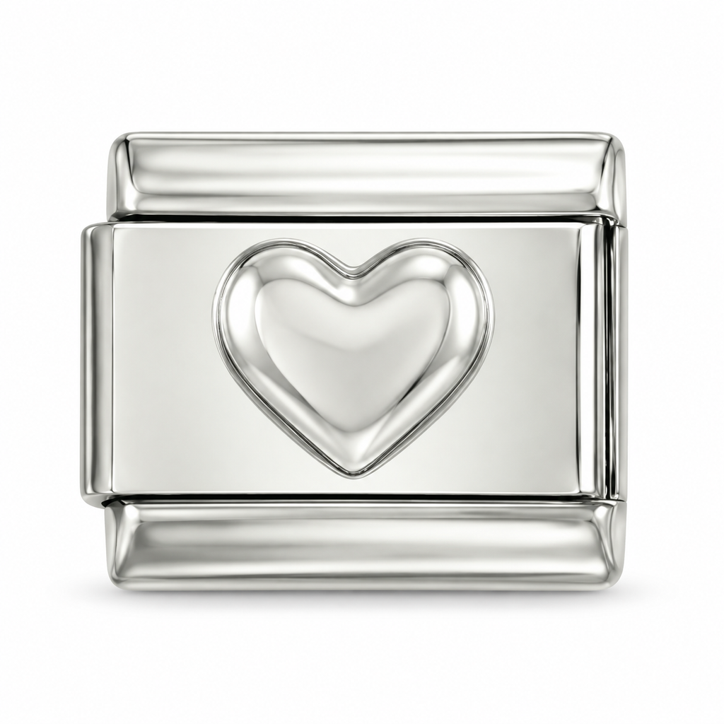 heart silver Italian charm on a white background