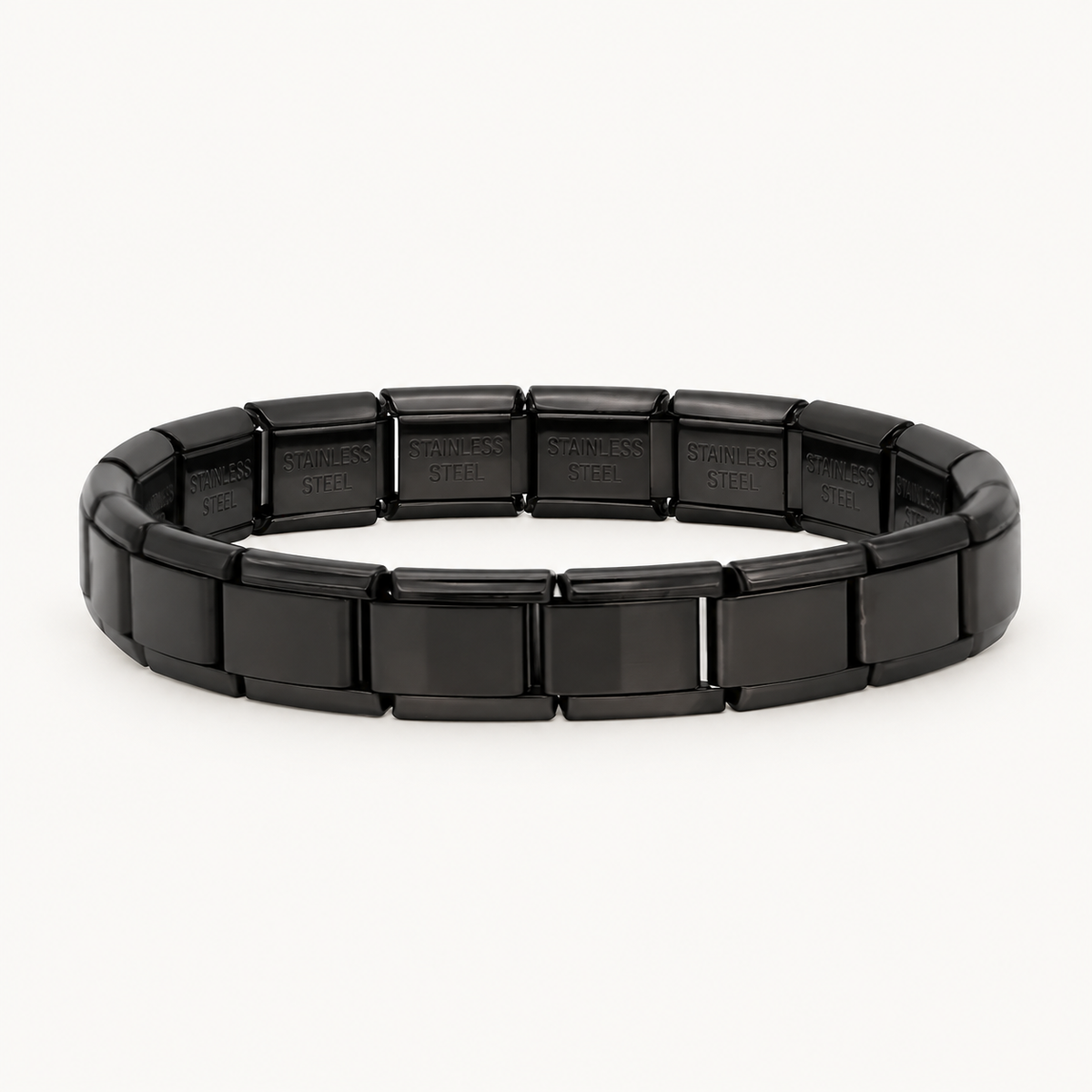 All-black stainless steel Italian charm bracelet