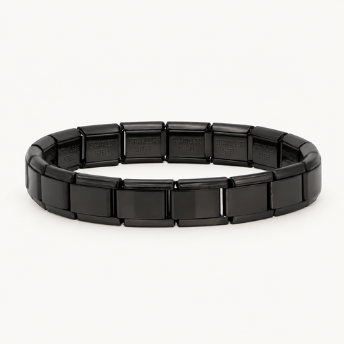 All-black stainless steel Italian charm bracelet