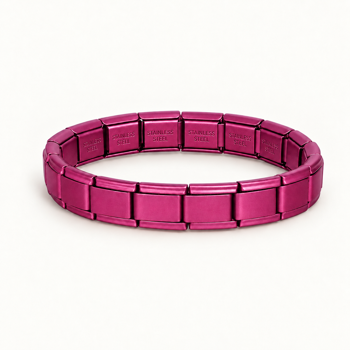 Magenta Italian charm bracelet with STAINLESS STEEL engraving on the inside