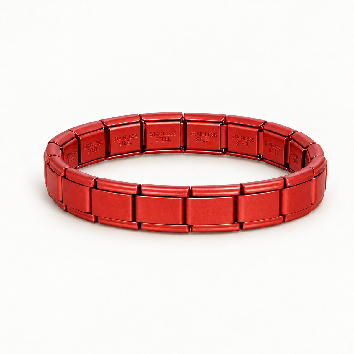 Red Italian charm bracelet with STAINLESS STEEL engraving on the inside