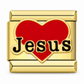 Jesus Heart charm in gold tone on a white background