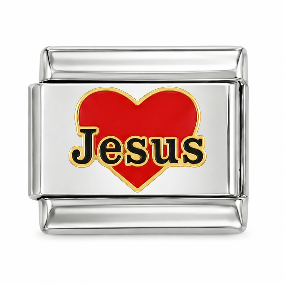 jesus heart silver Italian charm on a white background