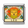 Leo illustrated zodiac charm on a silver-tone link, white background