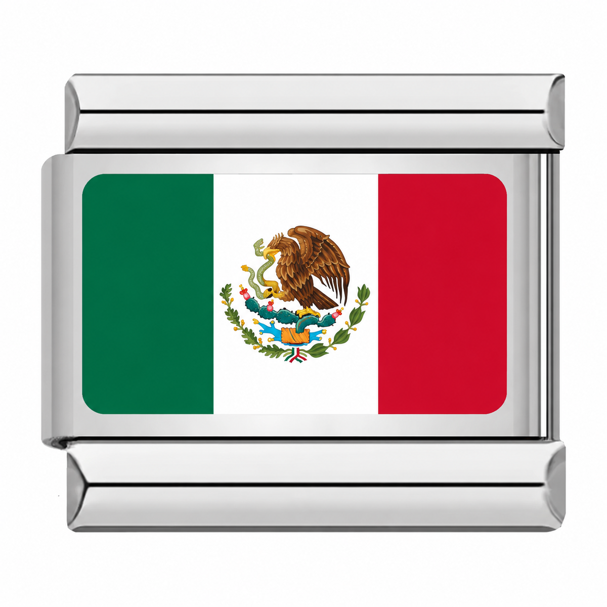 Mexican flag silver Italian charm on a white background