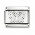 outline butterfly silver Italian charm on a white background