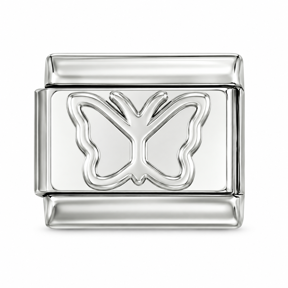 outline butterfly silver Italian charm on a white background