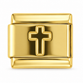 outline cross gold Italian charm on a white background