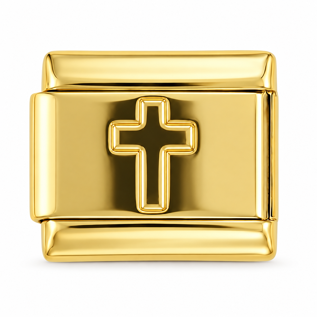 outline cross gold Italian charm on a white background