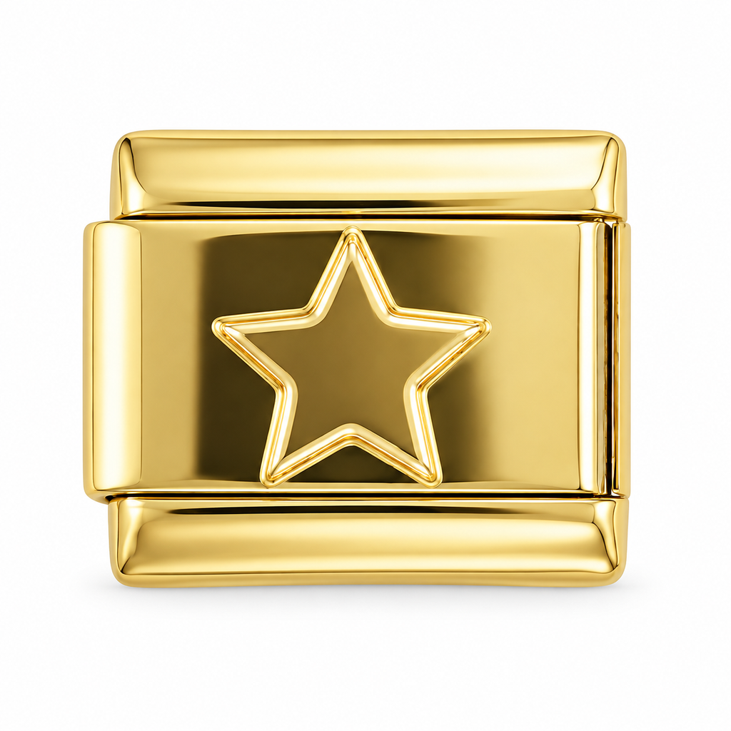 Outline star Italian charm in a gold finish on a white background