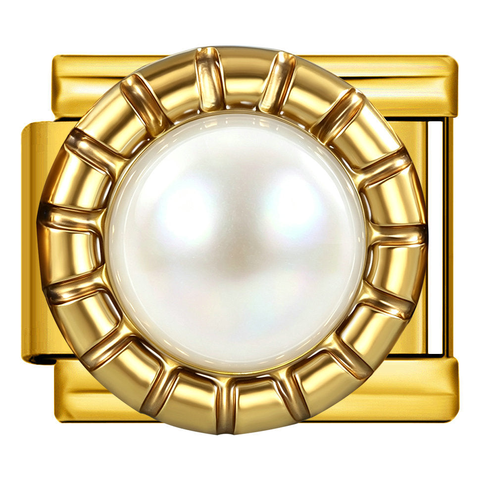 Pearlescent Round Bead — Gold Italian bracelet charm