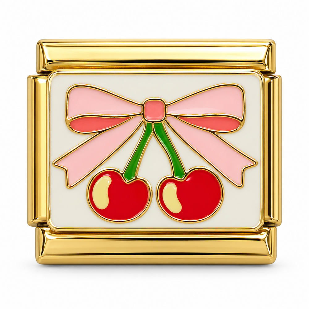 Pink Bow Cherries - gold