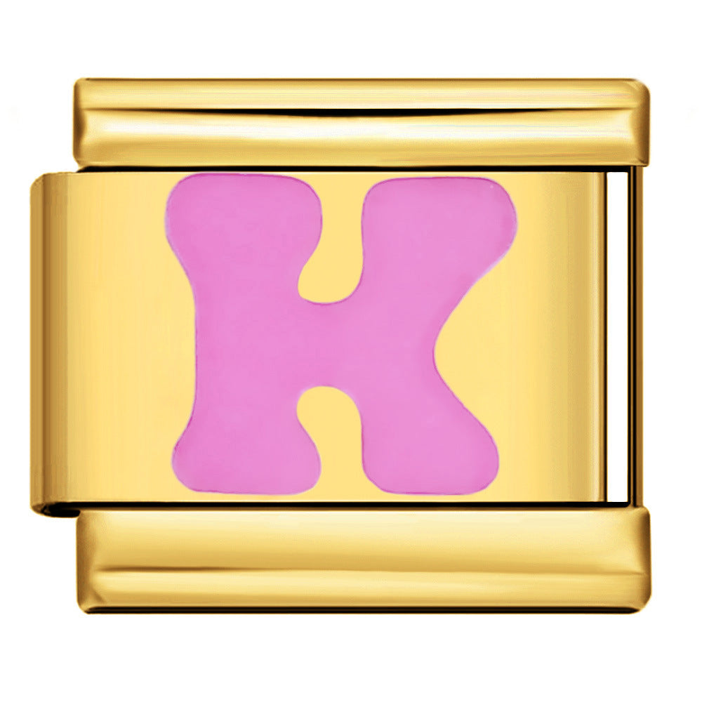 Pink & Gold Letter Charm – K