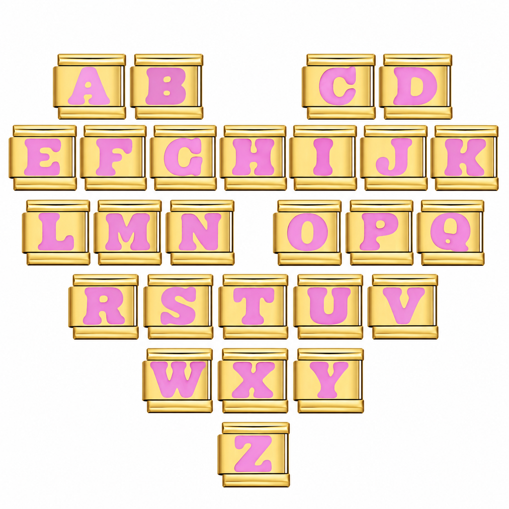 Pink Golden Letters – all 26 letters A–Z in a heart