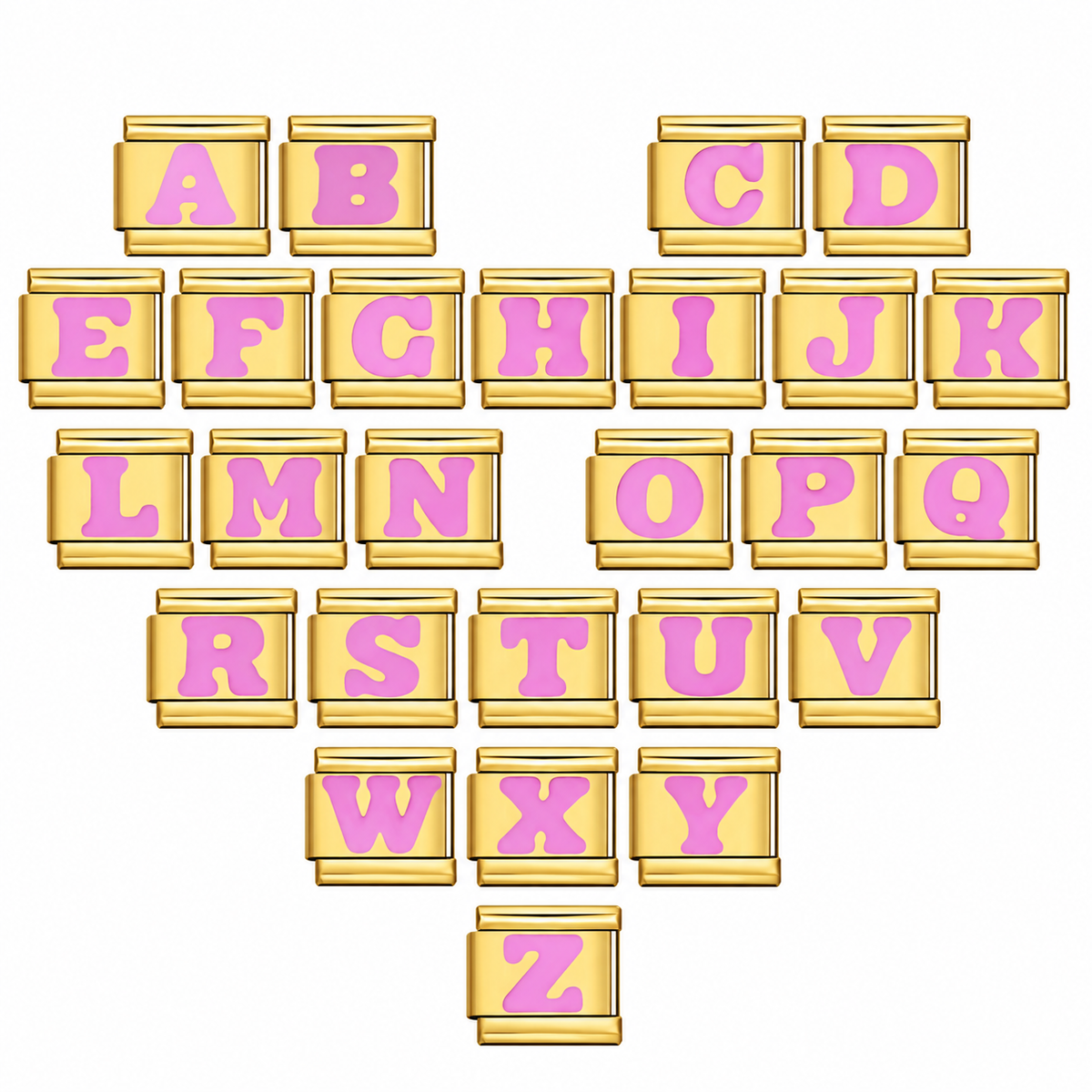 Pink Golden Letters – all 26 letters A–Z in a heart