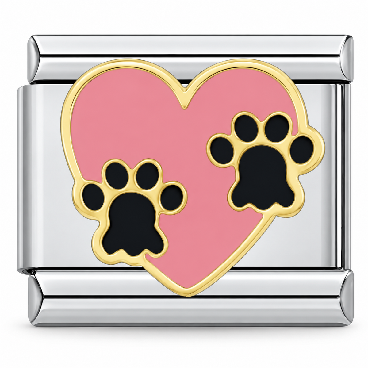 Paw Prints charm in silver tone, front view on a white background
