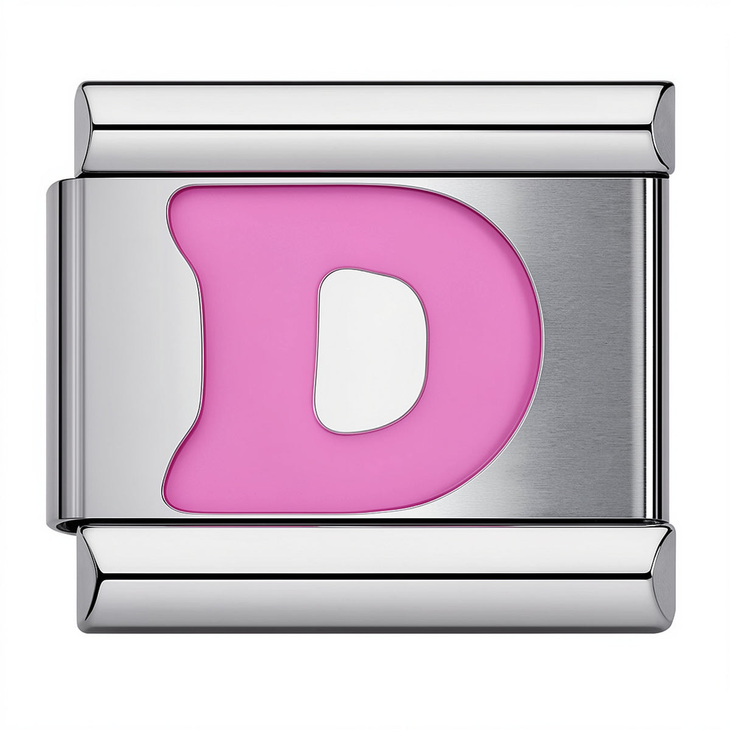 Pink & Silver Letter Charm – D