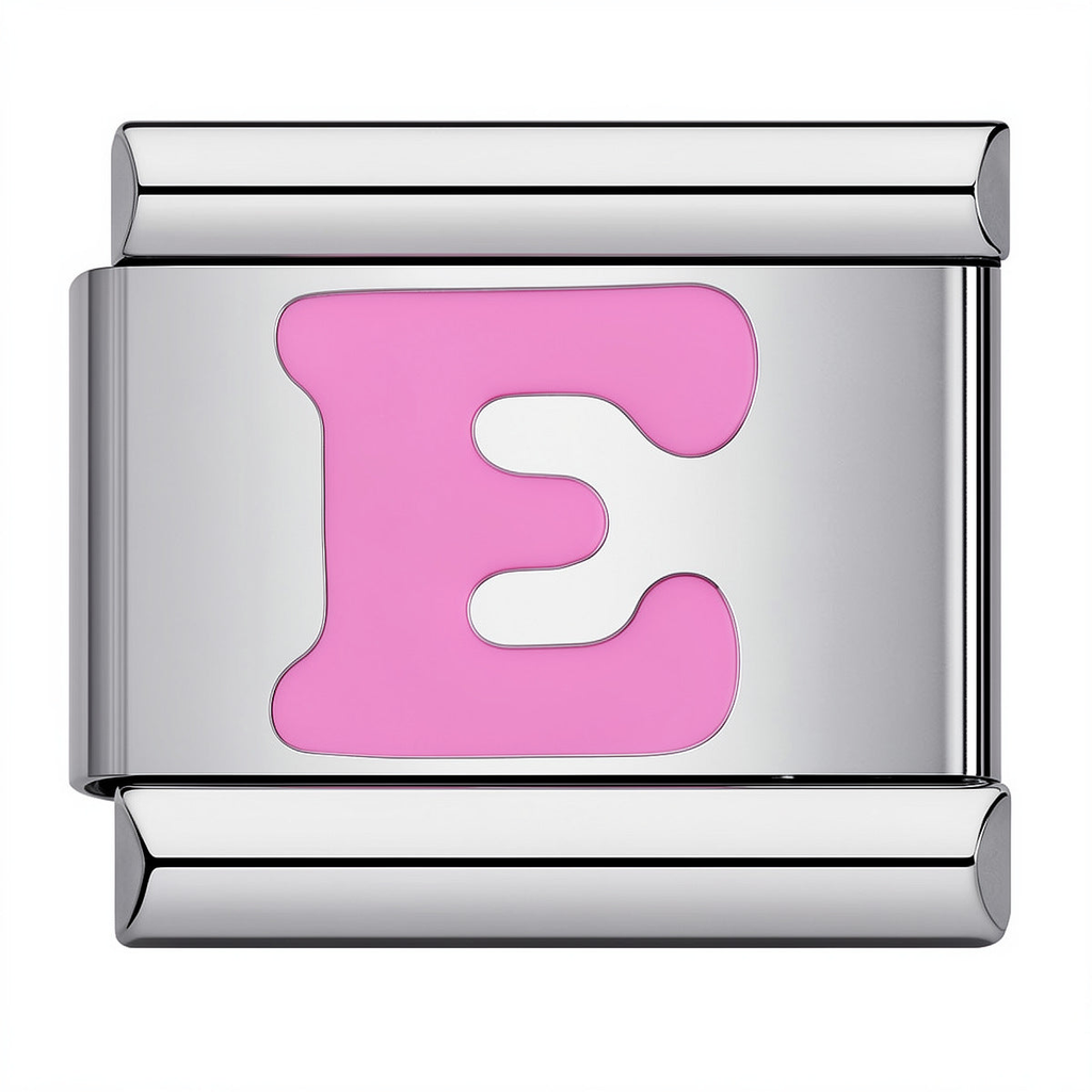Pink & Silver Letter Charm – E