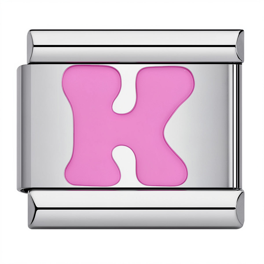 Pink & Silver Letter Charm – K