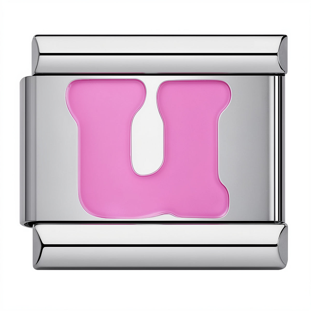 Pink & Silver Letter Charm – U