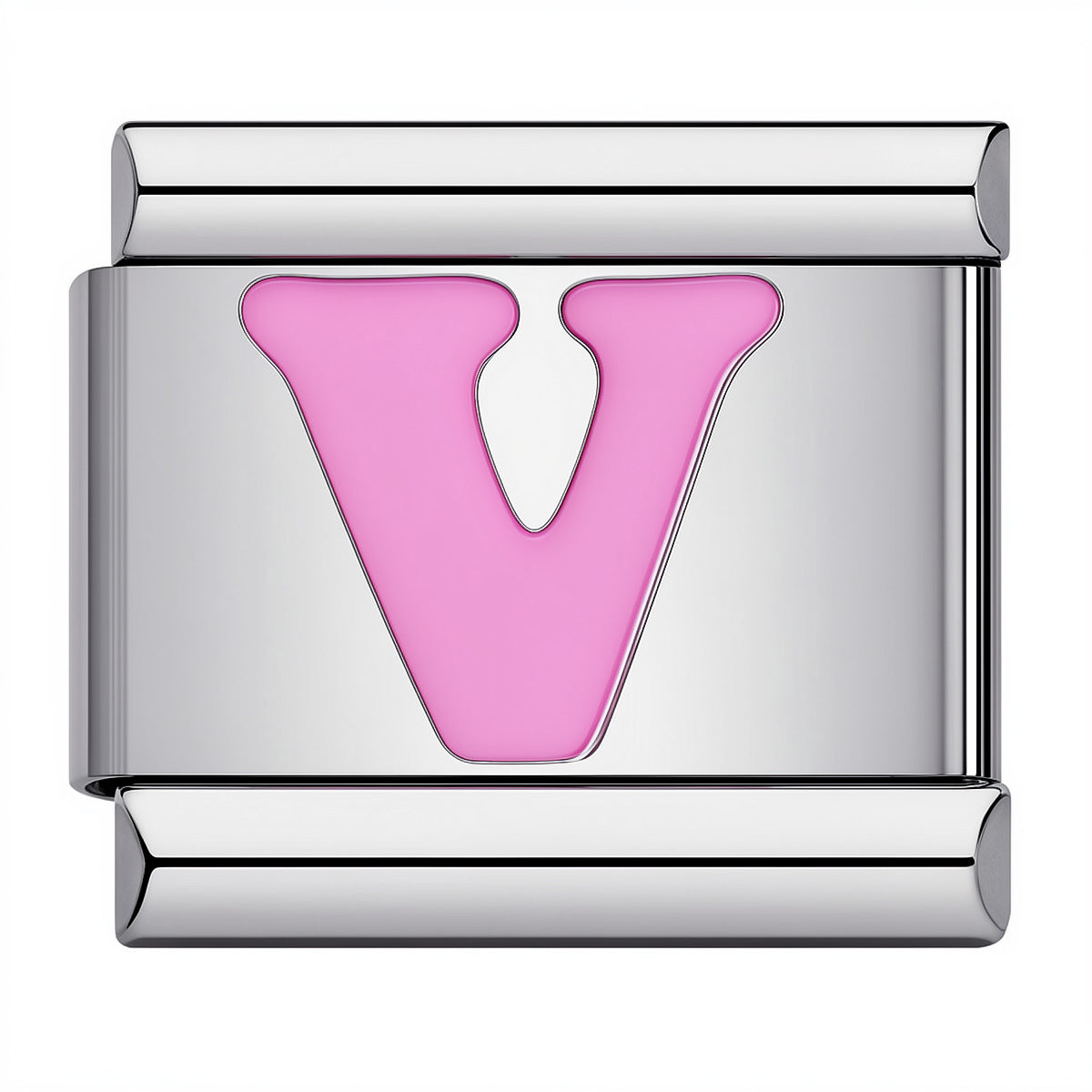 Pink & Silver Letter Charm – V