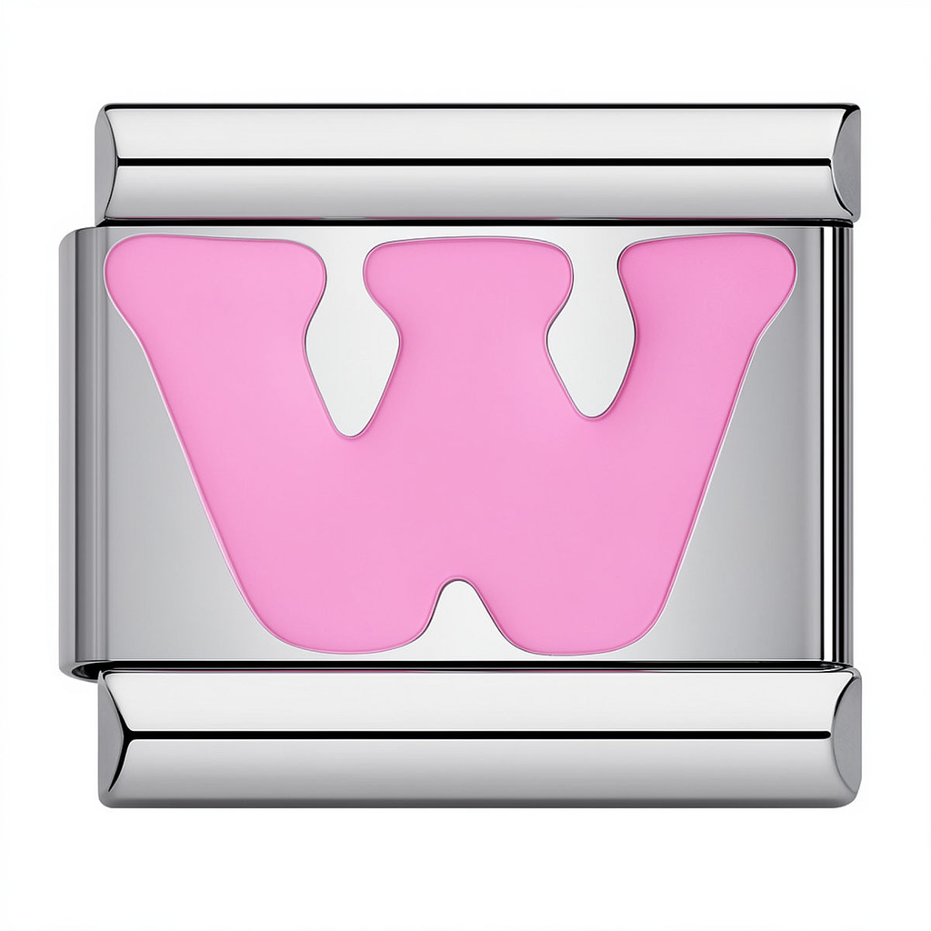 Pink & Silver Letter Charm – W