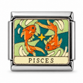 Pisces illustrated zodiac charm on a silver-tone link, white background