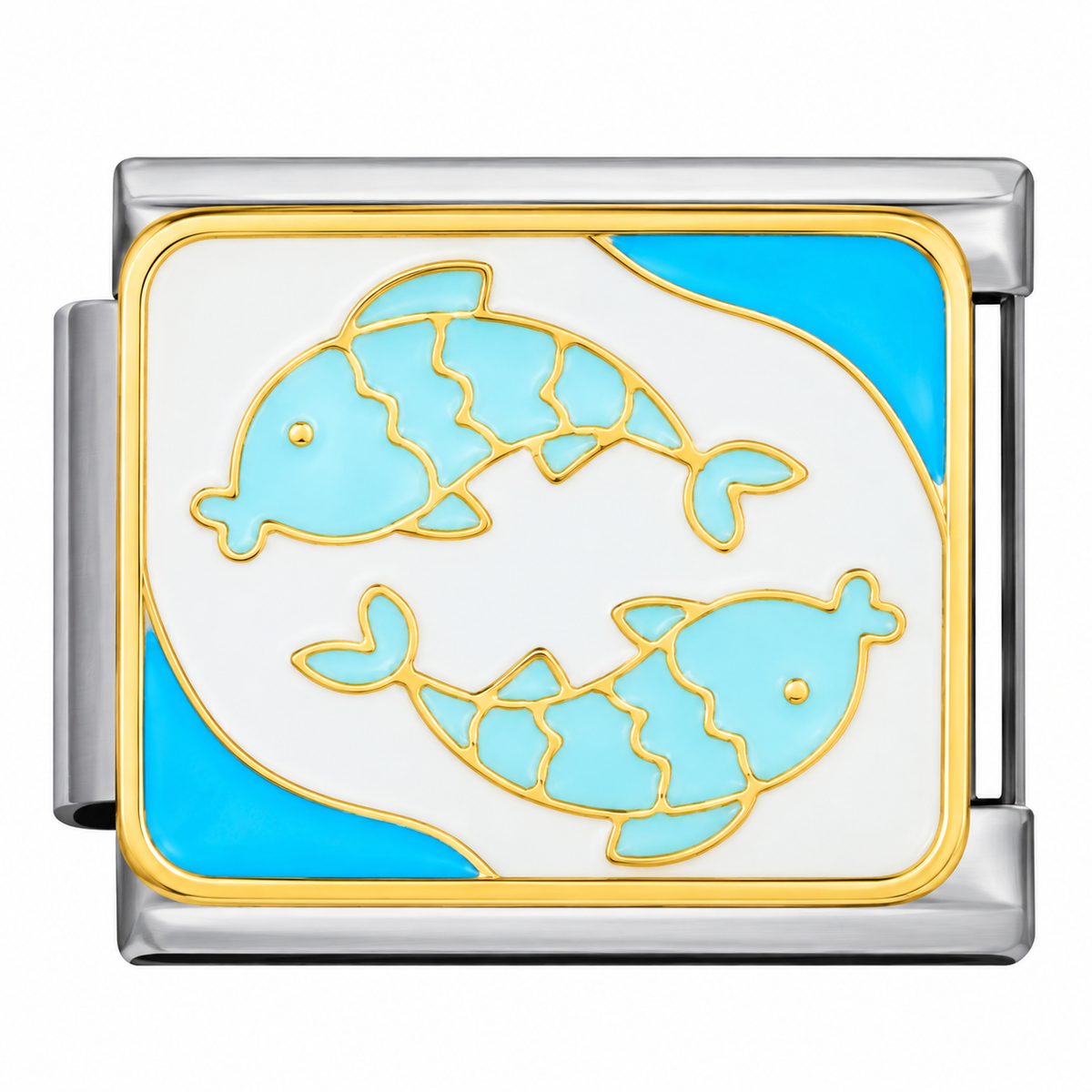 Pisces zodiac Italian charm with silver base