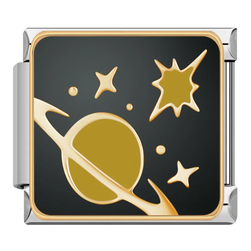 Planet & Stars — Silver Italian bracelet charm
