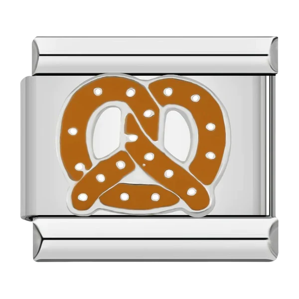 Pretzel on a silver-tone Italian charm link