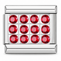 Red Crystal Grid charm in silver tone with twelve faceted stones on a white background