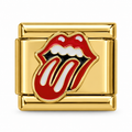 Rolling Stones on a gold-tone Italian charm link, white background