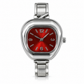 Scarlett watch head, silver-tone case, red dial. Watch band not included.