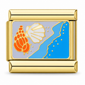 Seaside Shells charm in gold tone, front view on a white background