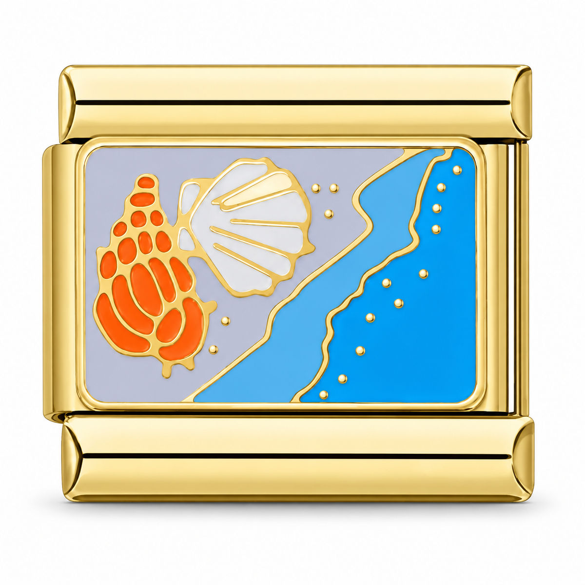 Seaside Shells charm in gold tone, front view on a white background