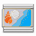 Seaside Shells charm in silver tone, front view on a white background