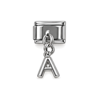 Silver letter A dangle charm on white background