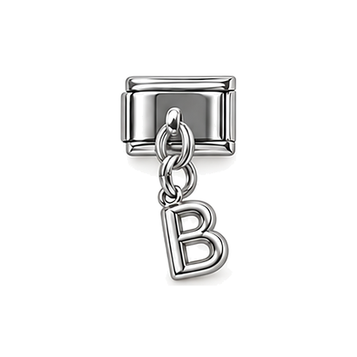 Silver letter B dangle charm on white background
