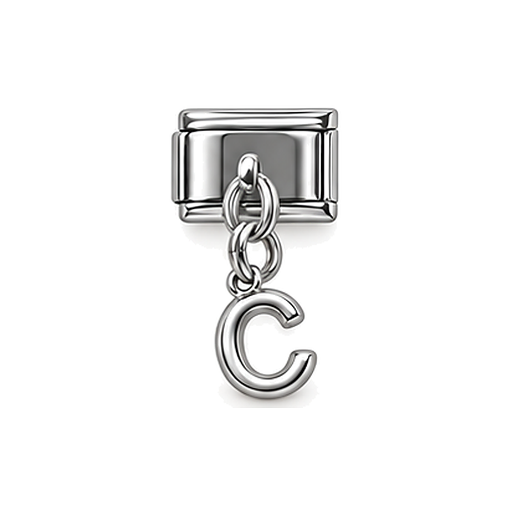 Silver letter C dangle charm on white background