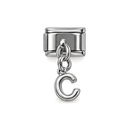 Silver letter C dangle charm on white background