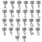 Silver letter dangle charms A-Z on white background