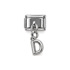 Silver letter D dangle charm on white background
